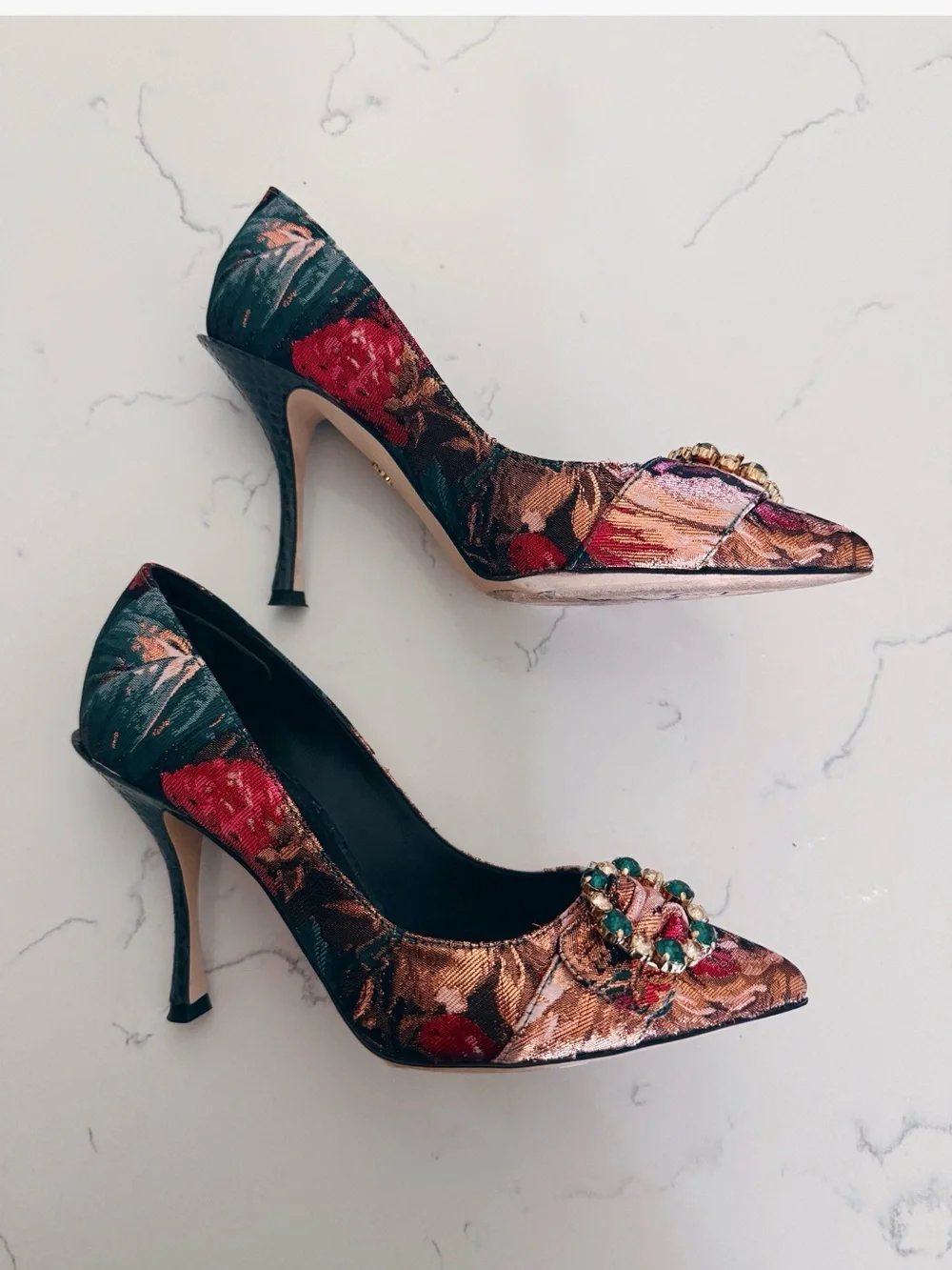 Dolce & Gabbana Snakeskin and Brocade Fabric Pumps
